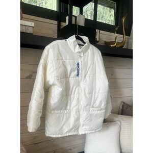 VTG Reebok Winter Full Zip Jacket Coat White Puffer Size Large EUC‎